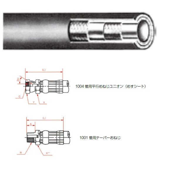 一般油圧ホース 4000mm 1004金具・1001金具 NWP70-38 NWP70-38-4000 1004+1001（直送品）