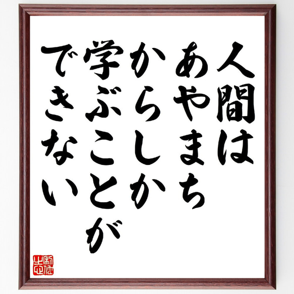 名言「人間はあやまちからしか学ぶことができない」額付き書道色紙／受注後直筆（V0950）