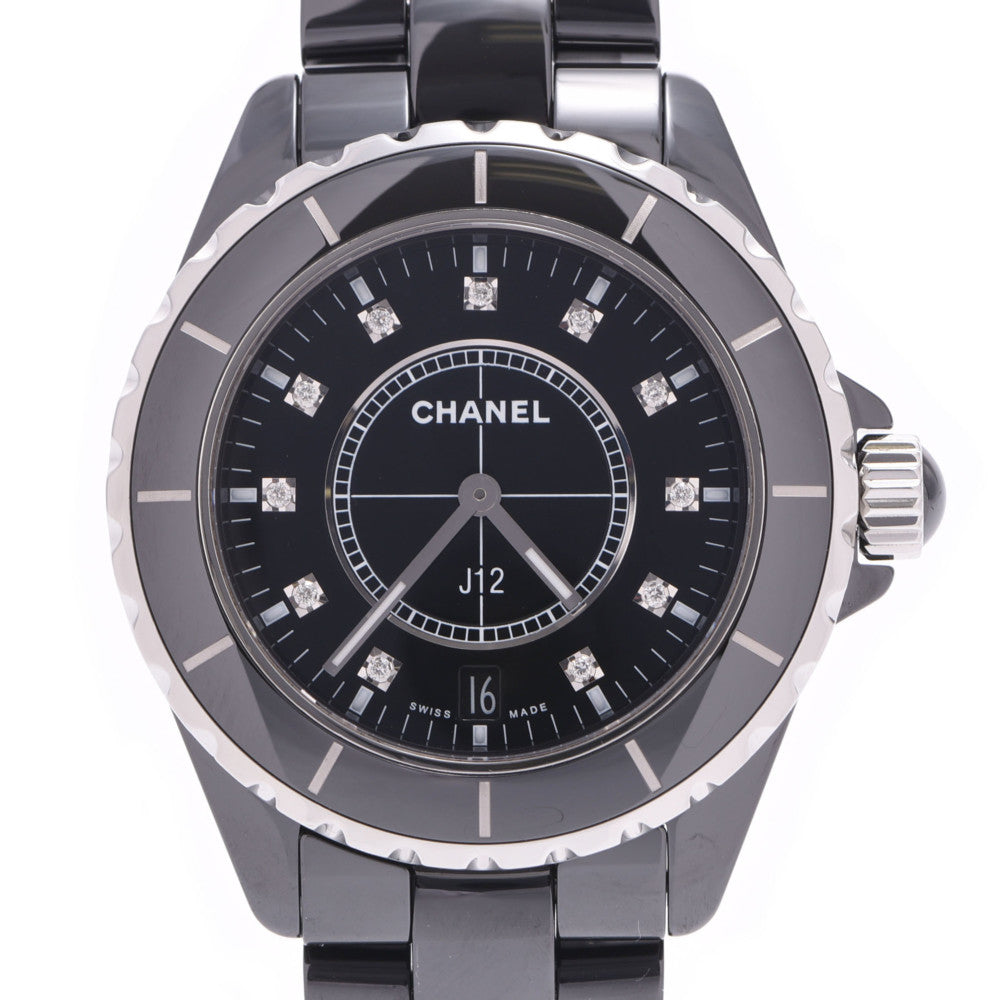 CHANEL シャネル J12 38mm 11Pダイヤ H2124 メンズ 黒セラミック/SS 腕時計 クオーツ 黒文字盤 Aランク 中古 