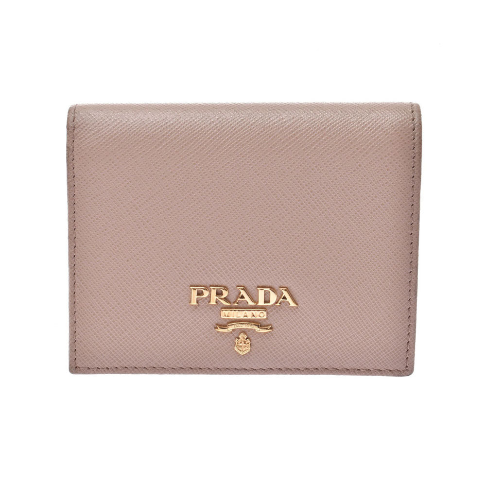 PRADA プラダ  ベージュ ユニセックス サフィアーノ 二つ折り財布 1MV204  中古