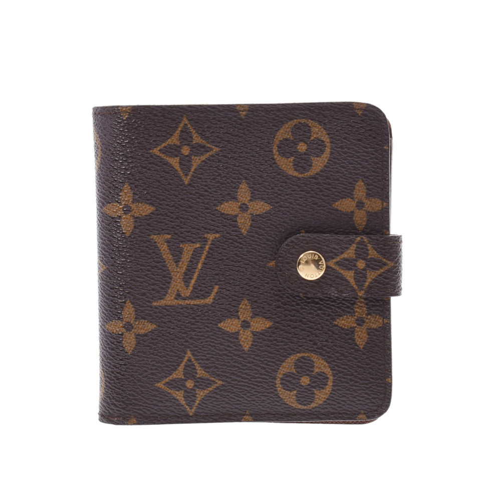 LOUIS VUITTON ルイヴィトン モノグラム コンパクトジップ  ブラウン M61667 ユニセックス モノグラムキャンバス 二つ折り財布 ABランク 中古 