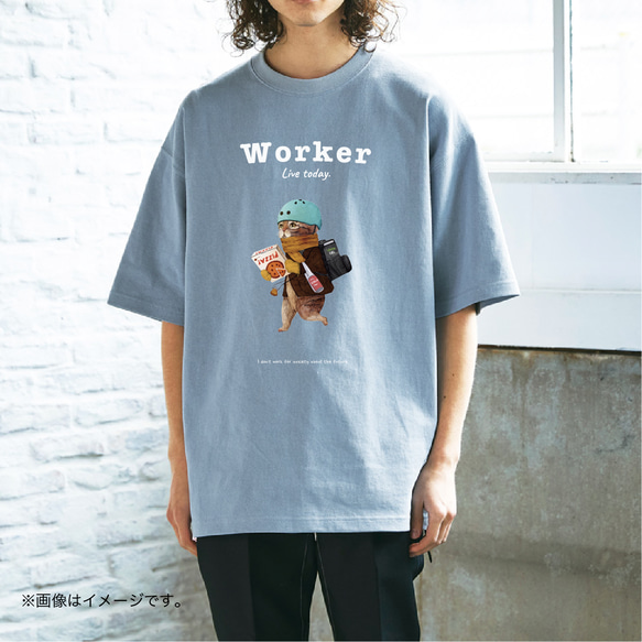 厚みのあるBIGシルエットTシャツ「WORKER 配達員のネコ」 /送料無料