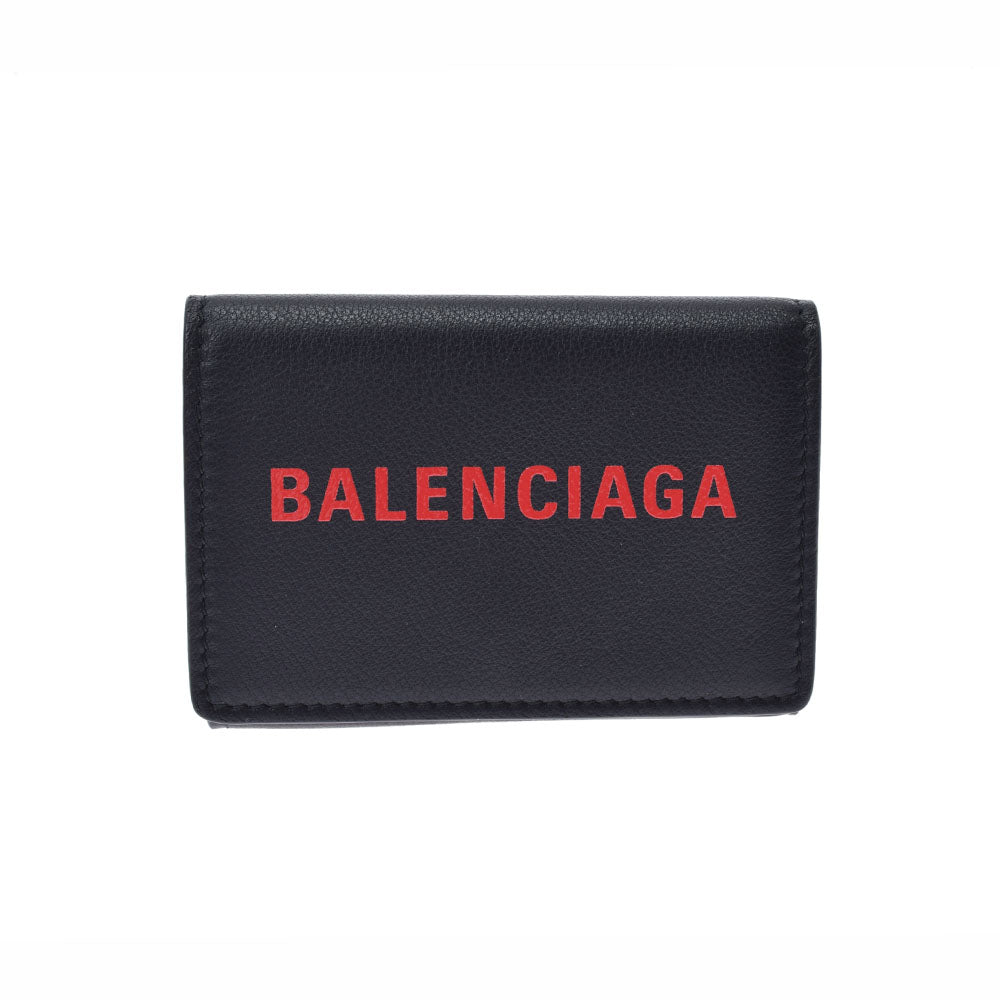 BALENCIAGA バレンシアガ エブリデイ ミニウォレット 黒/赤 レディース カーフ 三つ折り財布 新同 中古 