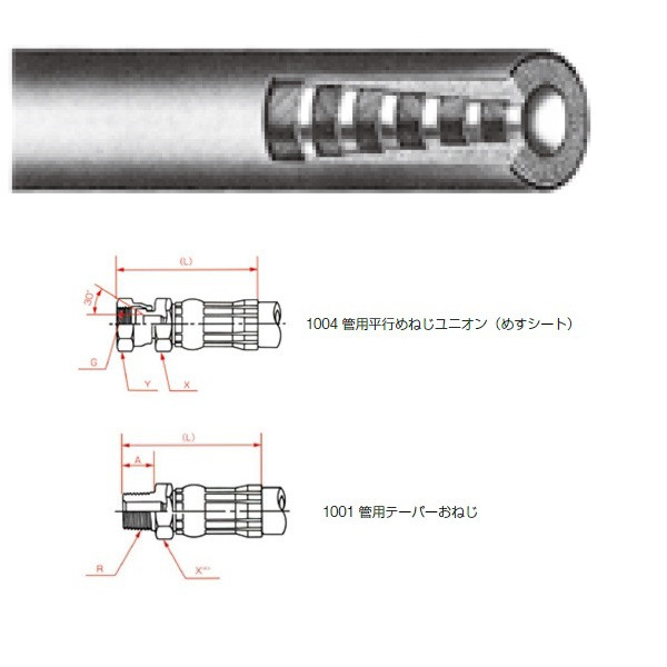 一般油圧ホース 1000mm 1004金具・1001金具 NWP280-50 NWP280-50-1000 1004+1001（直送品）