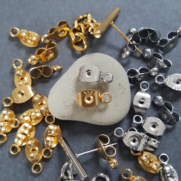 [10pcs] サージカルステンレス 316 ピアス キャッチ マルカン付 金属アレルギー対応