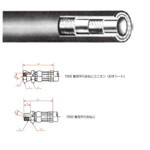 一般油圧ホース 9000mm 1005金具・1002金具 NWP70-38 NWP70-38-9000 1005+1002（直送品）