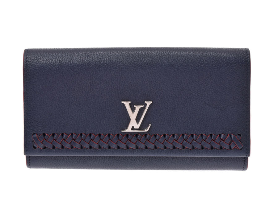 ルイヴィトン ポルトフォイユ ロックミー2 ネイビー SV金具 M64335 レディース カーフスキン 長財布 Bランク LOUIS VUITTON 中古 