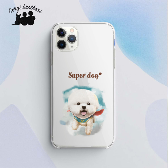 【 ヒーロー ビションフリーゼ  】スマホケース　クリアソフトケース　犬　犬グッズ　プレゼント　アンドロイド対応