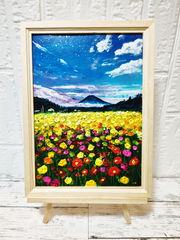 油絵 絵画 【星空のお花畑の富士山】