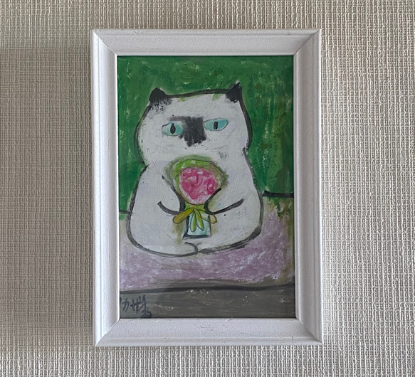 絵画。原画【花束をもらって気持ちがいいシャム猫】