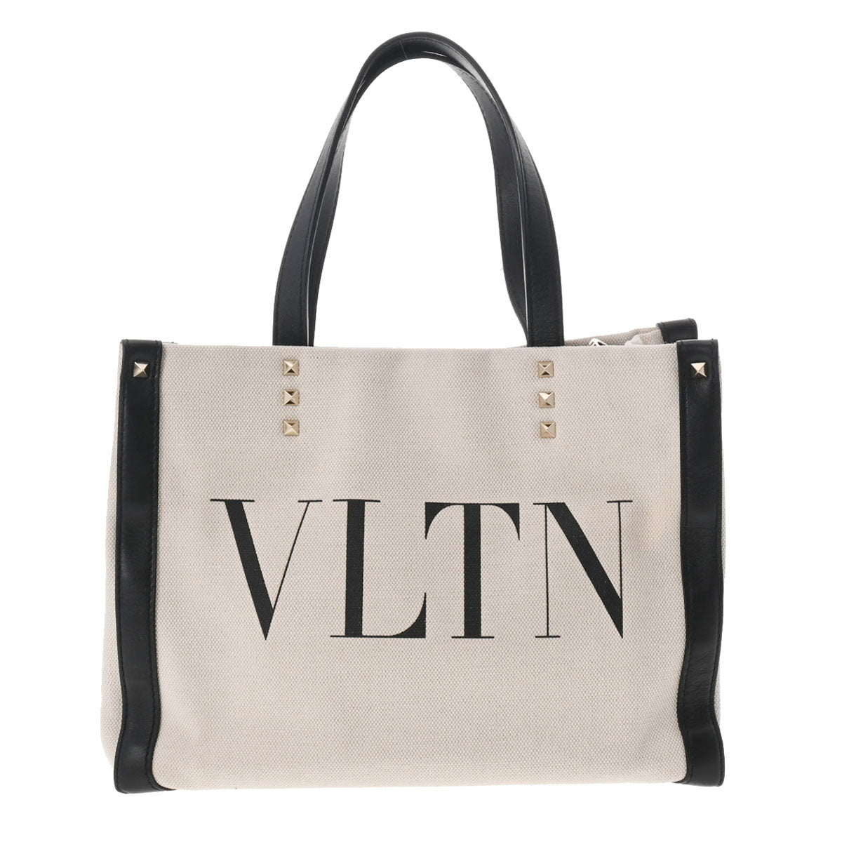 Valentino ヴァレンチノ VLTN プリント ミニトート ベージュ シルバー金具 レディース キャンバス レザー トートバッグ Aランク 中古 