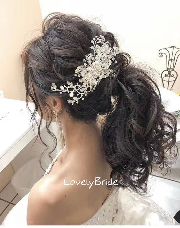 コーム ヘッドドレス フラワー 小枝 ビジュー ヘアコーム キュービック ワイヤー ヘアー ゴージャス 華やか 結婚式