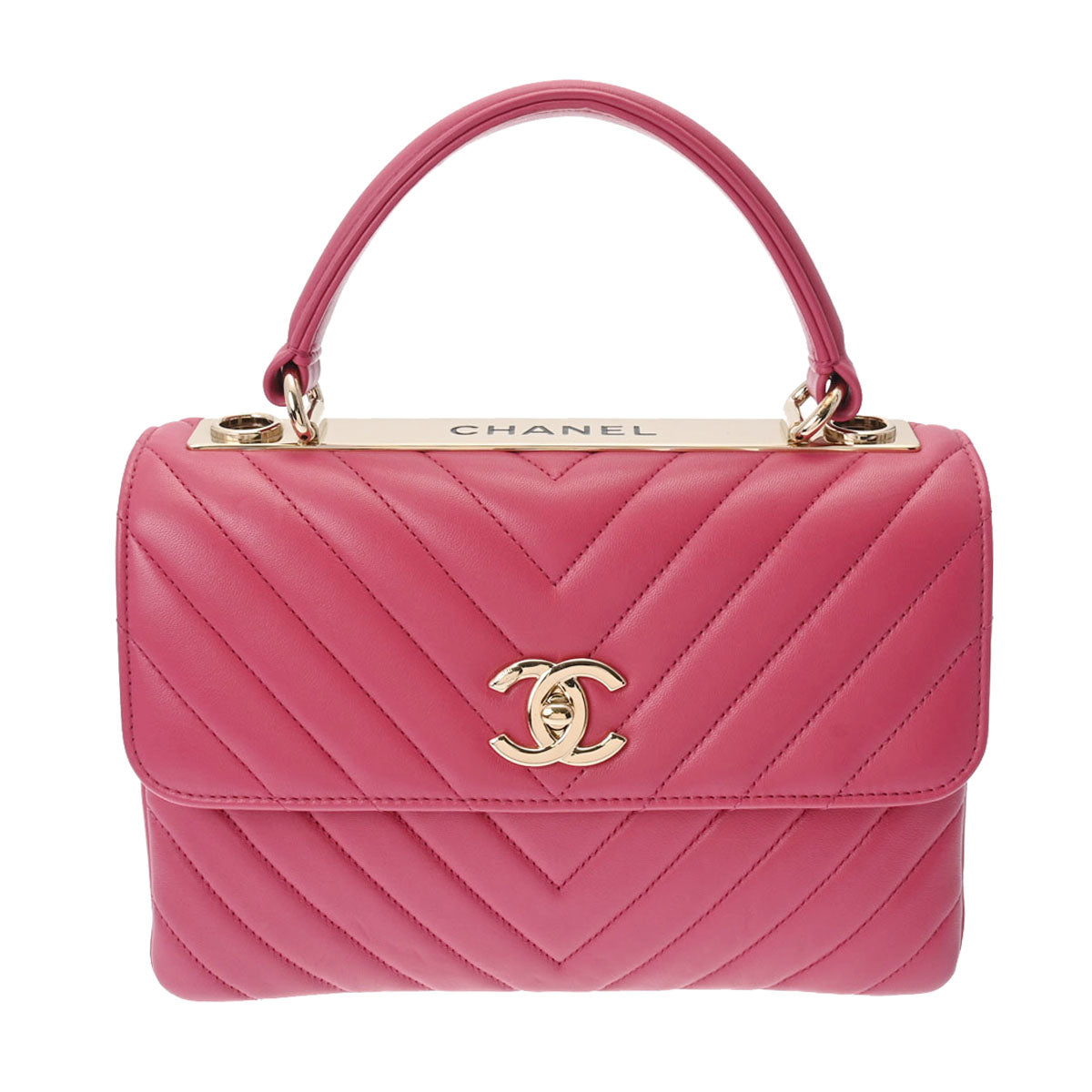 CHANEL シャネル Vステッチ トップハンドル フラップバッグ ピンク A92236 レディース ラムスキン 2WAYバッグ Aランク 中古 