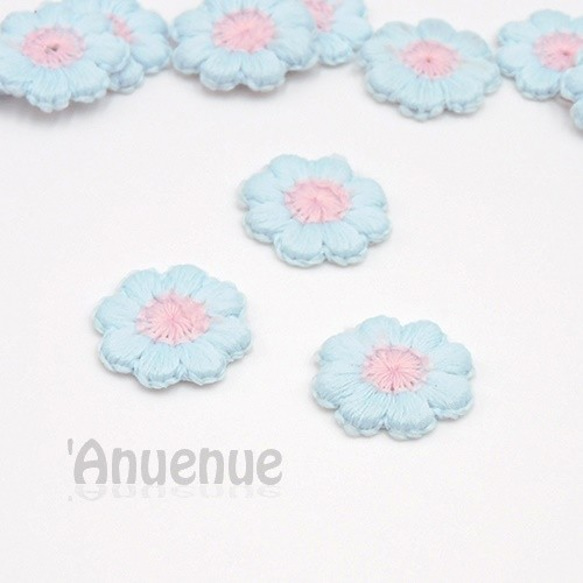 お花の刺繍パーツ18mm 【Light Blue / ライトブルー】5個