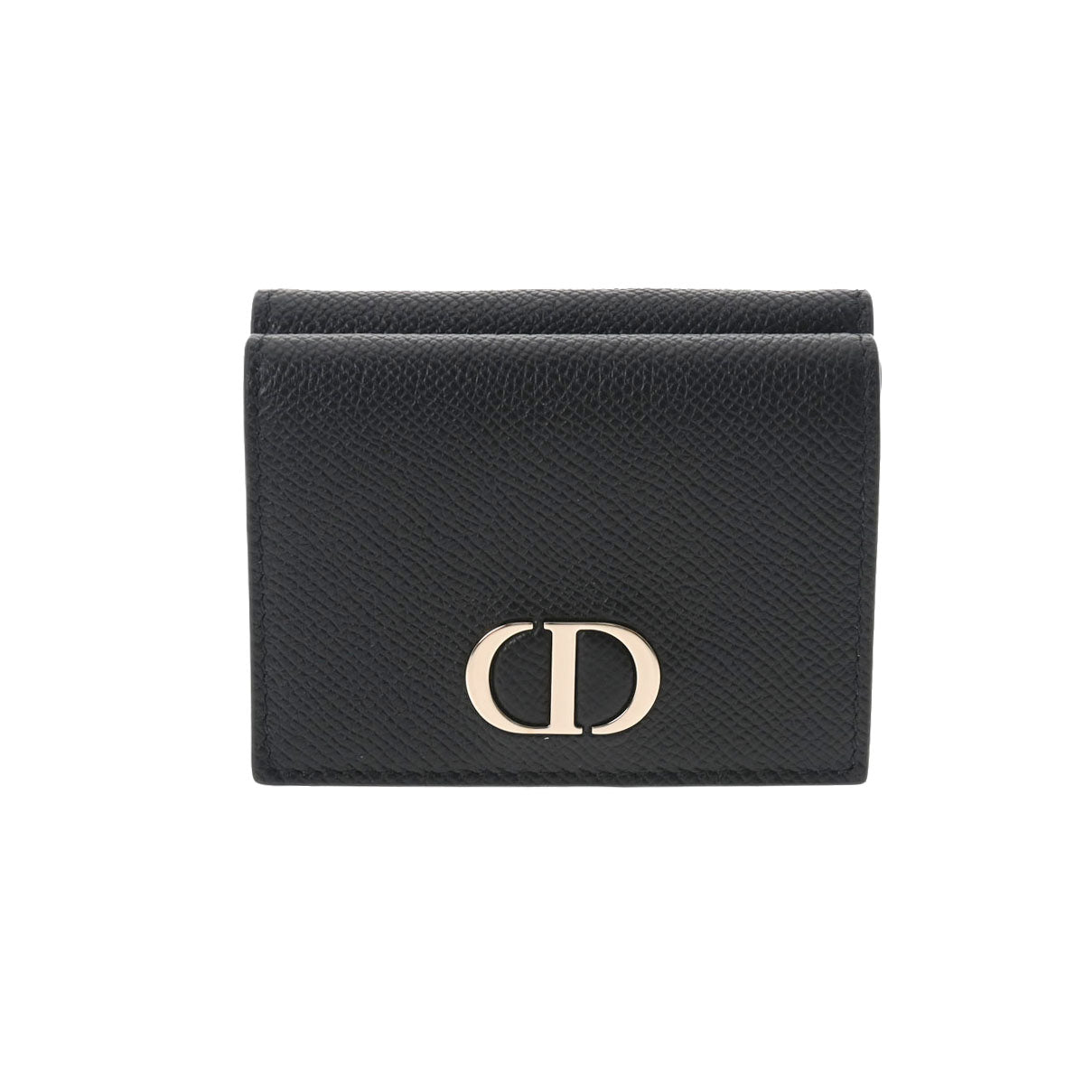 CHRISTIAN DIOR クリスチャンディオール コンパクト ウォレット 黒 ゴールド金具 レディース レザー 三つ折り財布 Aランク 中古 