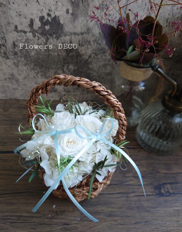 miniバラ&紫陽花のリングピロー【mini basket】Classical white