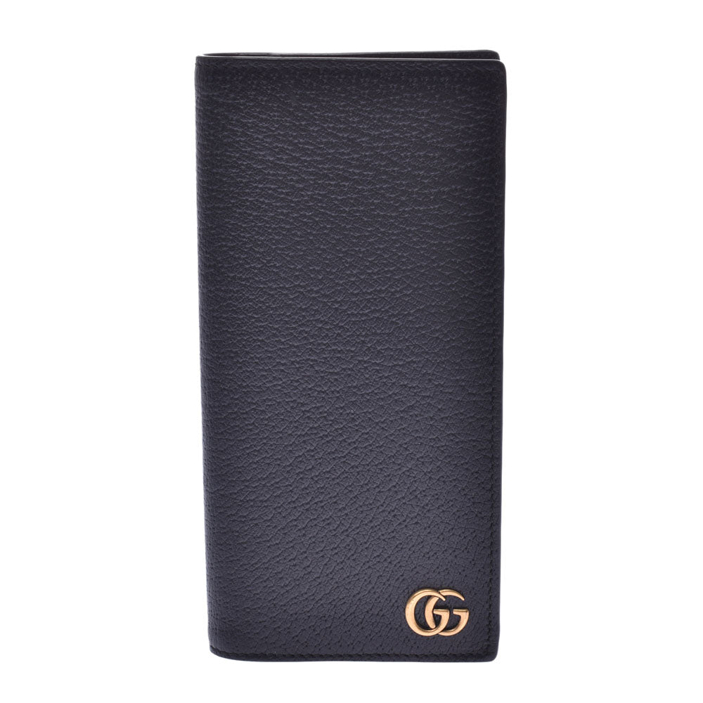 GUCCI グッチ GGマーモント 二ツ折長札入れ 黒 459133 ユニセックス レザー 札入れ Aランク 中古 