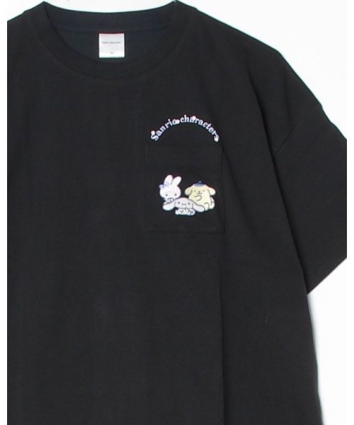 【Sanrio/サンリオ】天竺ワンポイント刺繍ポケット付 半袖クルーネックワイド型Ｔシャツ　マイメロディ・シナモンロール・ポムポムプリン