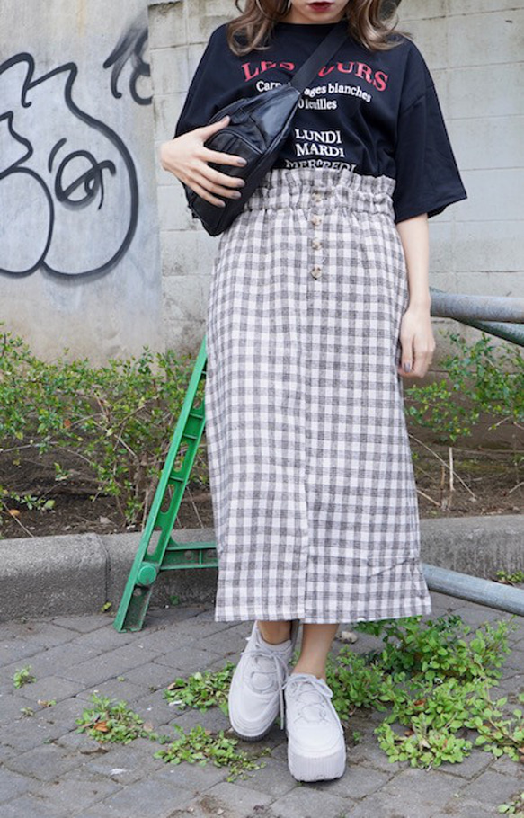 Beige Check H-Line Slit Skirt ロングスカート ホワイト 白 ガーリー