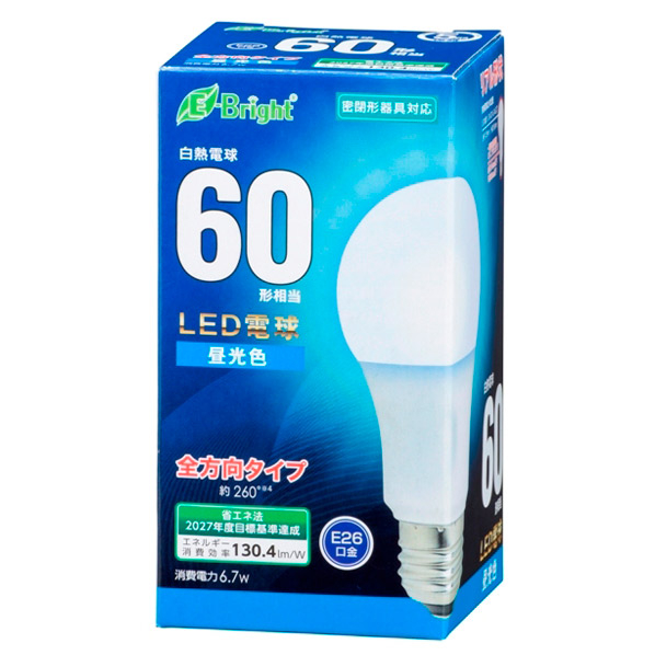 オーム電機 LED電球 E26口金 全光束874lm(6．7W一般電球タイプ) 昼光色相当 LDA7D-G AG27