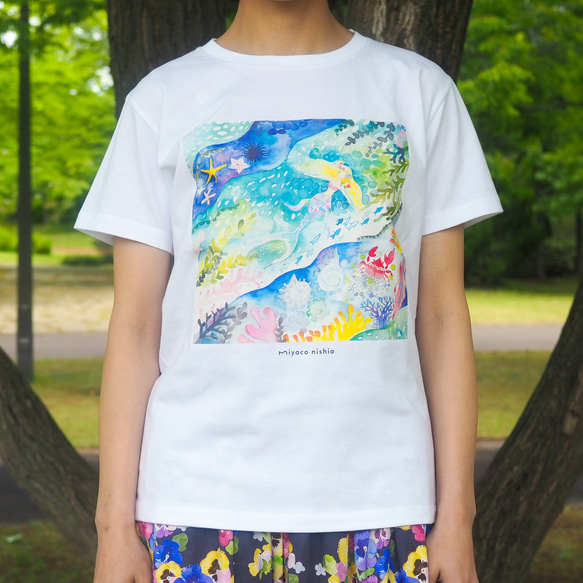 水彩画を着る　Tシャツ「深海の人魚姫」