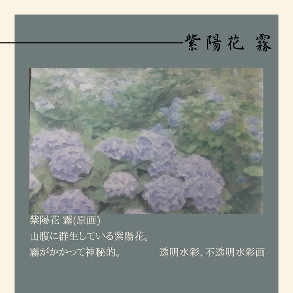 紫陽花 霧(原画)　透明水彩、不透明水彩、コピック、その他