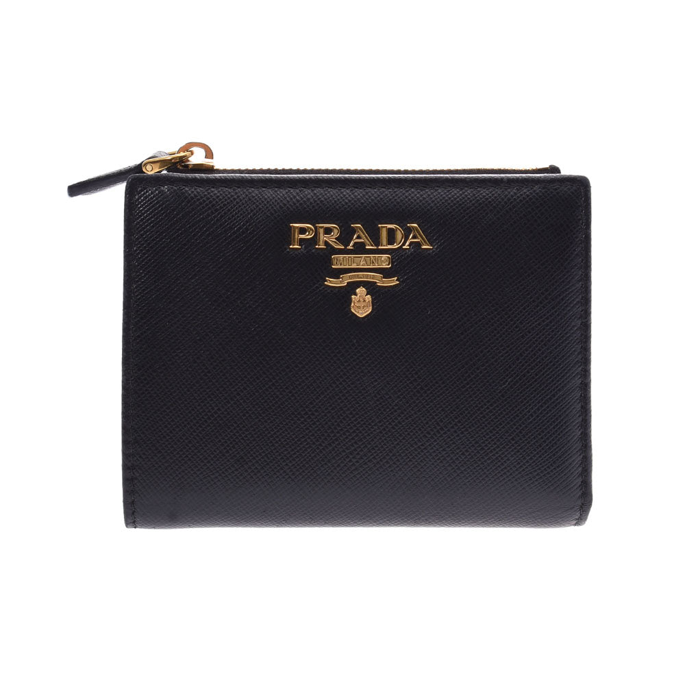 プラダIDケース付きコンパクトウォレット  黒/ゴールド金具 ユニセックス サフィアーノ 二つ折り財布  PRADA 中古