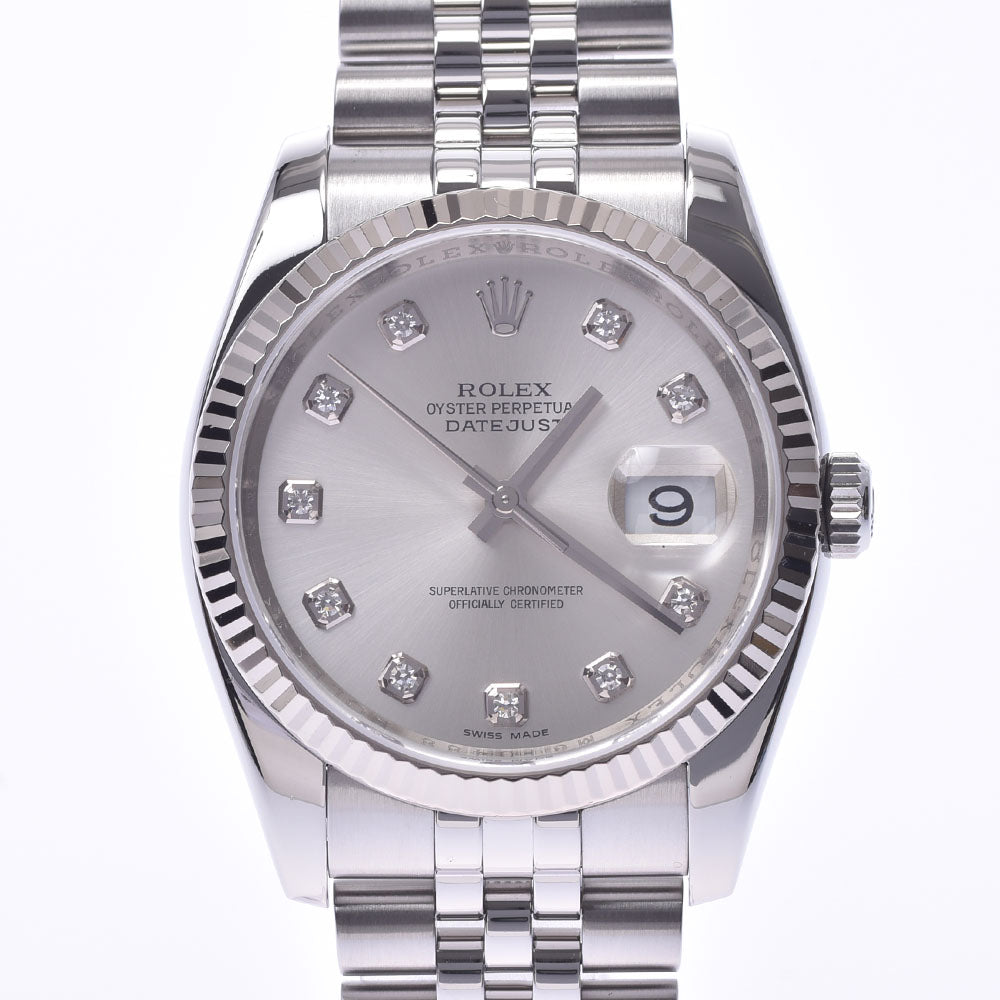 ROLEX ロレックス デイトジャスト 10Pダイヤ ルーレット刻印 116234G メンズ WG/SS 腕時計 自動巻き シルバー・10Pダイヤ文字盤 Aランク 中古 