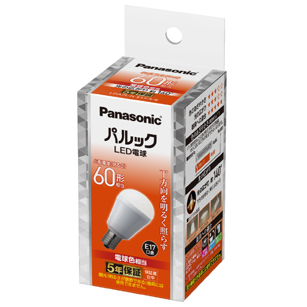 パナソニック LED電球 E17口金 全光束760lm(7．1W小形電球下方向タイプ) 電球色相当 パルック LDA7LHE17S6