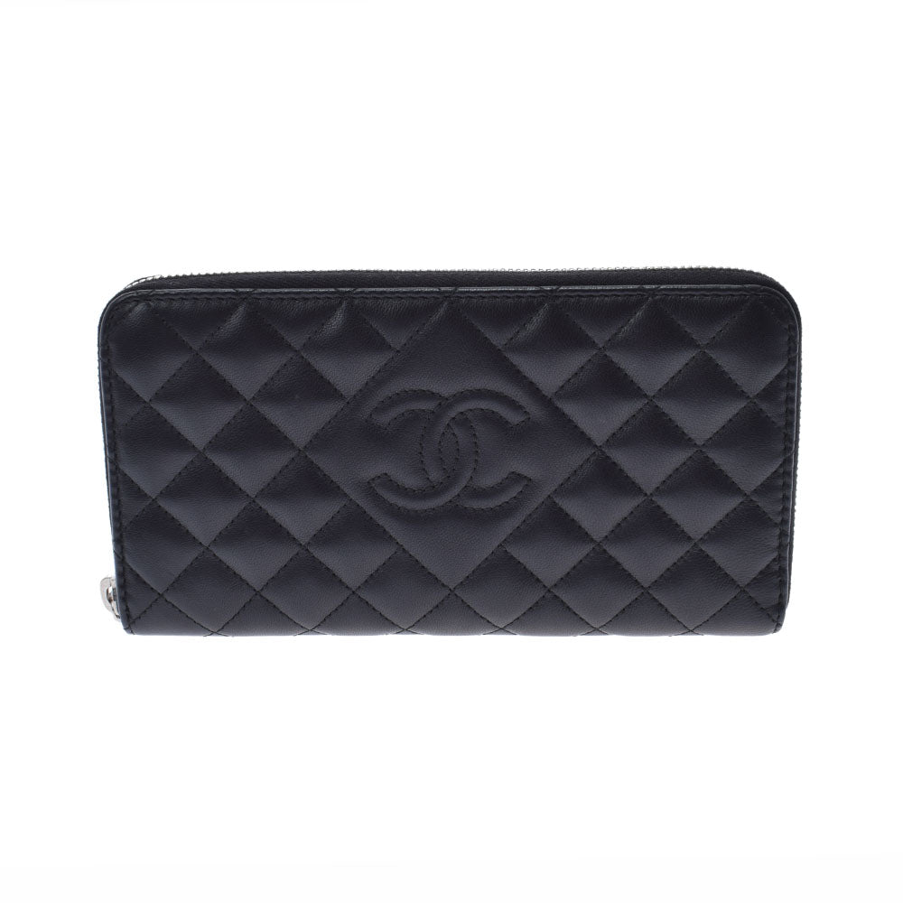 CHANEL シャネル マトラッセ ロングジップウォレット 黒 シルバー金具 レディース ラムスキン 長財布 新同 中古 