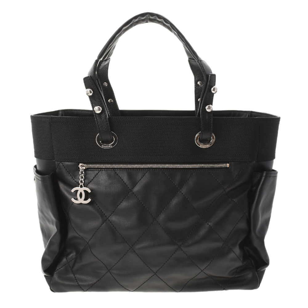 CHANEL シャネル パリビアリッツ トートGM 黒 シルバー金具 レディース レザー キャンバス トートバッグ Aランク 中古 