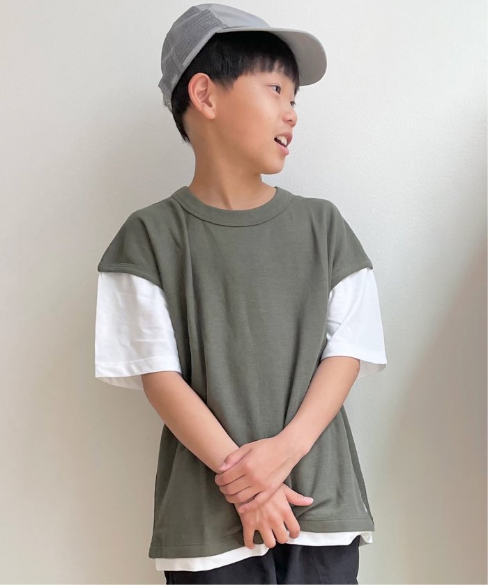 イッカ　キッズ/【キッズ】鹿の子フェイクベストレイヤーTシャツ（100〜160cm）