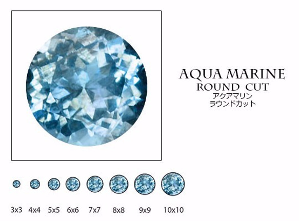 天然石 ルース 卸売　アクアマリン（Aquamarine）　ラウンドカット　aqu-r　3mm