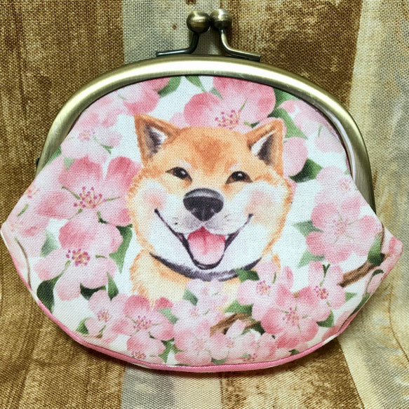 がま口財布M 柴犬と桜