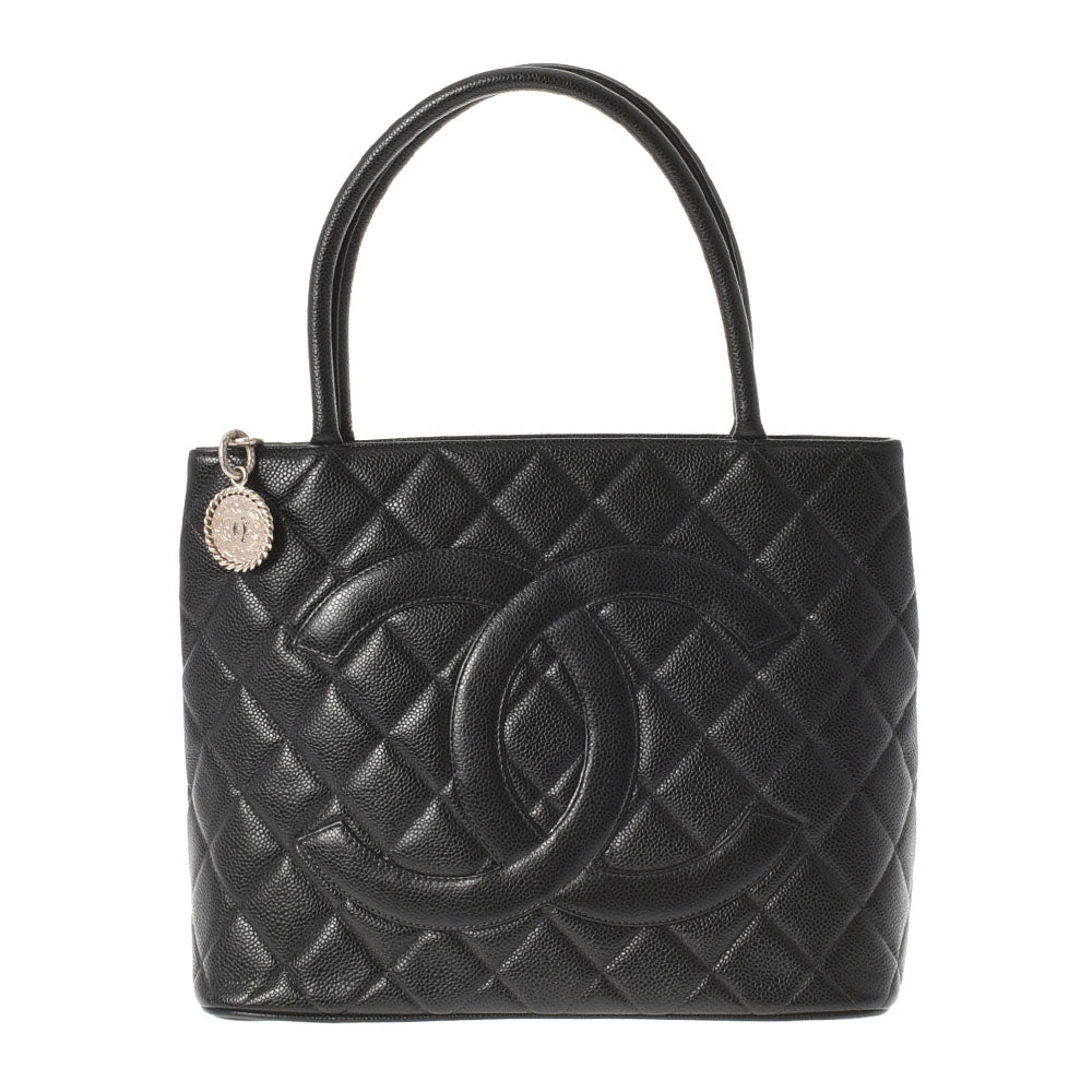 CHANEL シャネル 復刻トート 黒 シルバー金具 レディース キャビアスキン トートバッグ Aランク 中古 