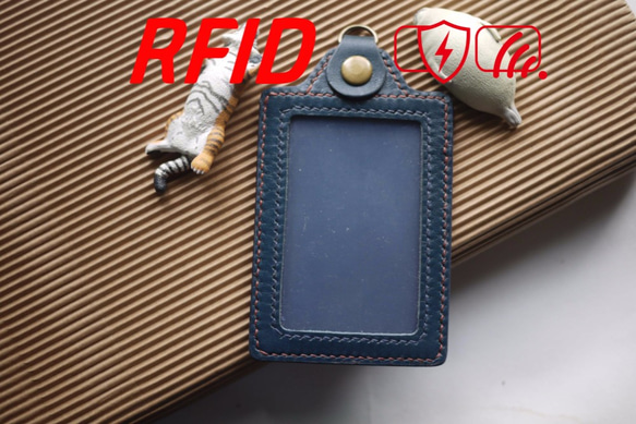 RFID（秘密+クレジットカード）ハンドメイドレザーチケットホルダーカードホルダー/身分証明書ホルダー（ブルーストレートタイプ）