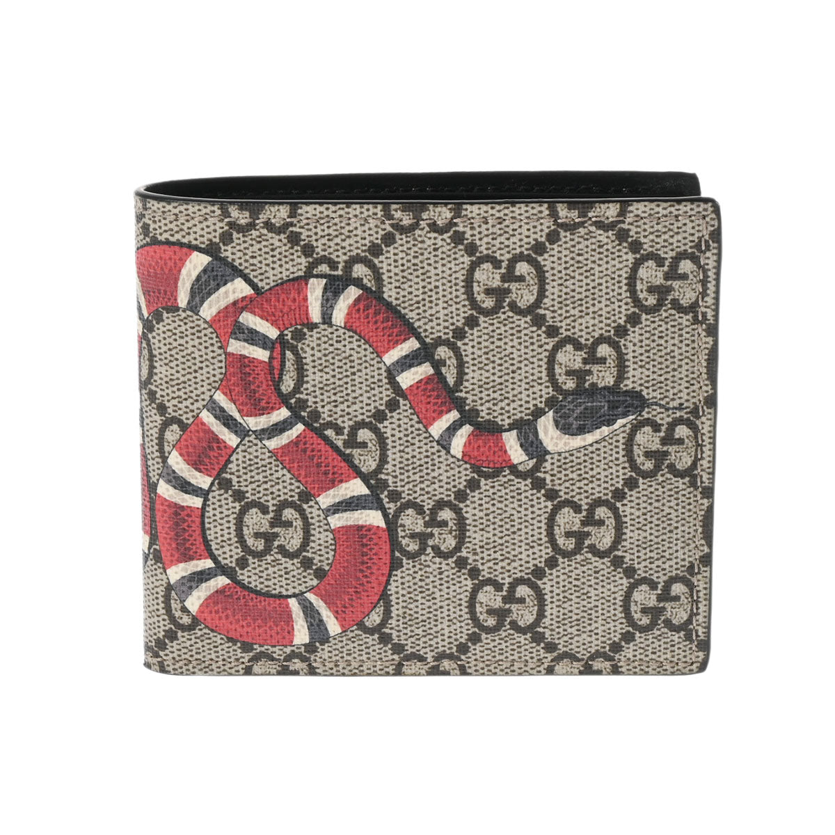 GUCCI グッチ スネーク ベージュ シルバー金具 451266 レディース GGスプリームキャンバス 二つ折り財布 新同 中古 