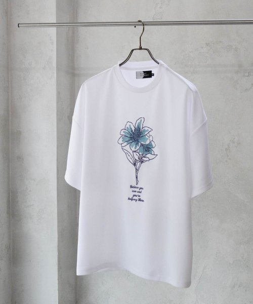 NOBLE PRODUCT ノーブルプロダクト 梨地 花刺繍ショートスリーブＴシャツ N24－118－21G