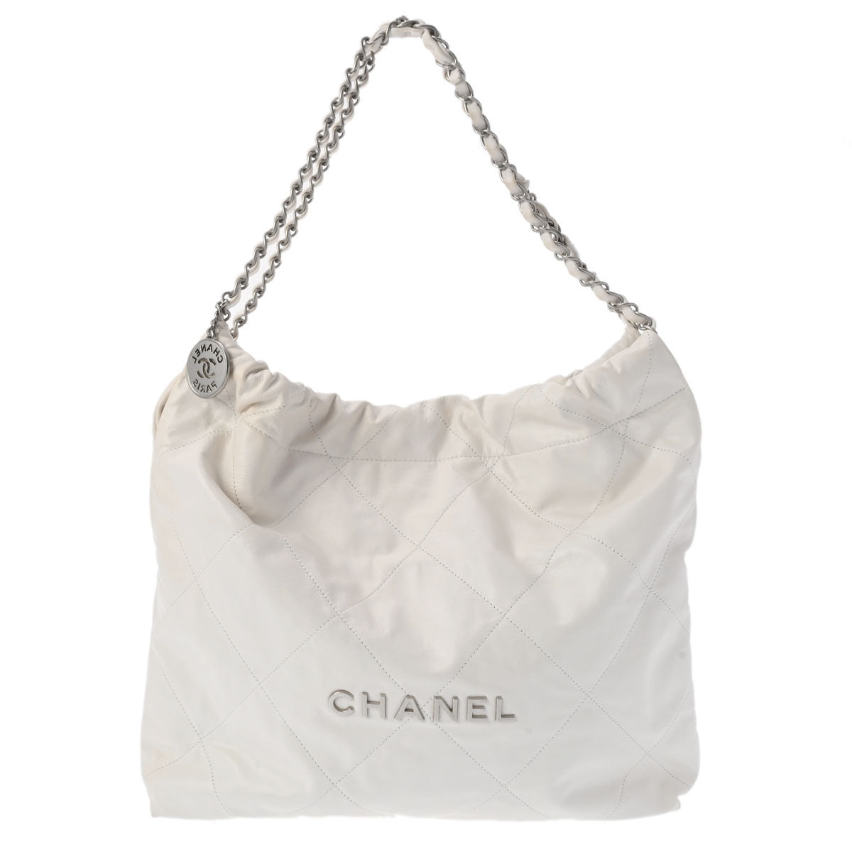 CHANEL シャネル シャネル 22 スモールバッグ 白 シルバー金具 AS3260 レディース シャイニーカーフ ハンドバッグ ABランク 中古 