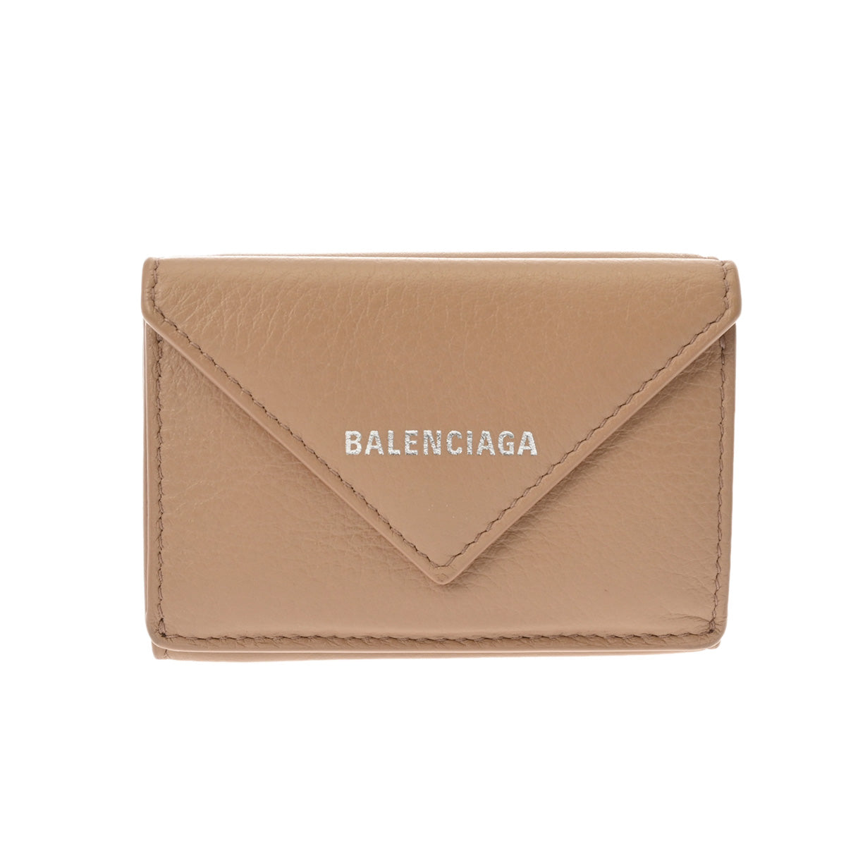 BALENCIAGA バレンシアガ ペーパー ミニ ウォレット ベージュ 391446 ユニセックス カーフ 三つ折り財布 ABランク 中古 