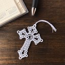 レース編みのクロスモチーフのしおり　スノーホワイト　タティングレース　tatting lace