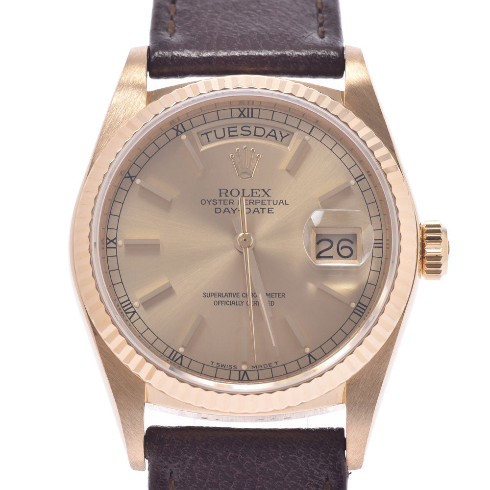 ROLEX ロレックス デイデイト 18038 メンズ YG/革 腕時計 自動巻き シャンパン文字盤 Aランク 中古 