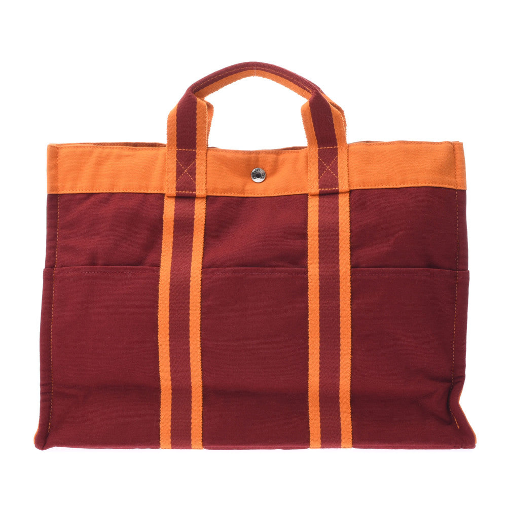 HERMES エルメス フールトゥ MM フレンチフェスティバル ハワイ限定 ボルドー/オレンジ キャンバス トートバッグ Aランク 中古 