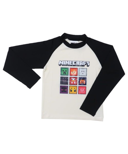 マインクラフト 水着 ラッシュガード 長袖Tシャツ ブラック Minecraft カイタックファミリー キッズ 子ども ジュニア プール 海 ゲームキャラクター