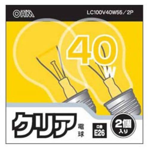 オーム LC100V40W55／2P061758 クリア電球 40W(2個入)