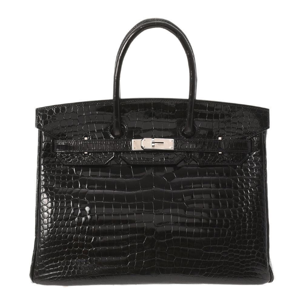 HERMES エルメス バーキン35 黒 シルバー金具 □L刻印(2008年頃) レディース ポロサス ハンドバッグ Aランク 中古 