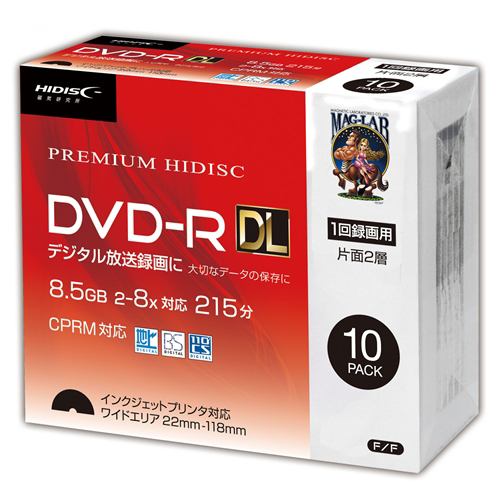 磁気研究所 HDDR21JCP10SC HIDISC DVD-R DL 8倍速対応 8.5GB 1回 CPRM対応 録画用 インクジェットプリンタ対応10枚 スリムケース入り