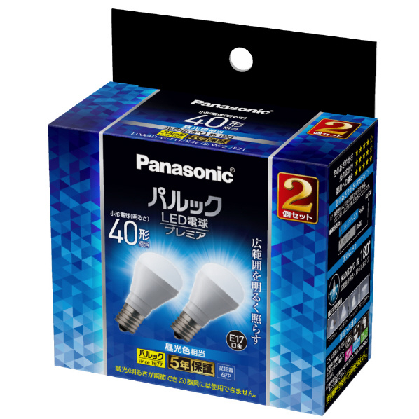 パナソニック LED電球 E17口金 全光束440lm(3．9W小形電球タイプ 広配光タイプ) 昼光色相当 2個入り パルック プレミア LDA4DGE17K4ESW2F2T