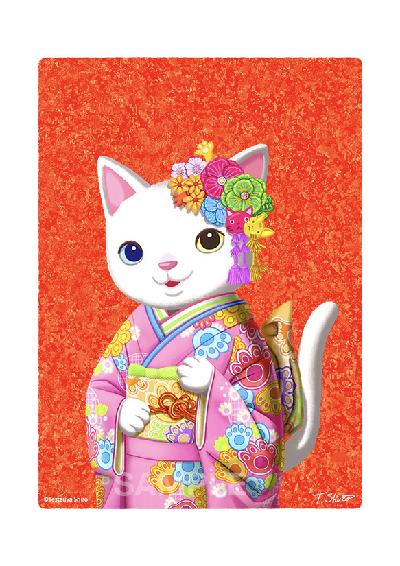 KIMONO CAT ／猫のアートポスター　A4サイズ