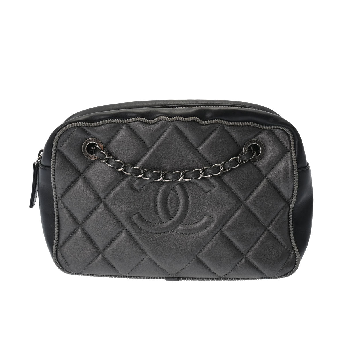 CHANEL シャネル マトラッセ チェーンショルダー グレー/ブラック アンティークシルバー金具 レディース ラムスキン ショルダーバッグ ABランク 中古 